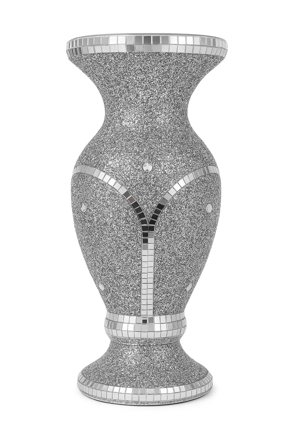 Crystal Mirrored Floor Vase, 40 cm, Silver Sparkle Diamond Crushed, Decorative