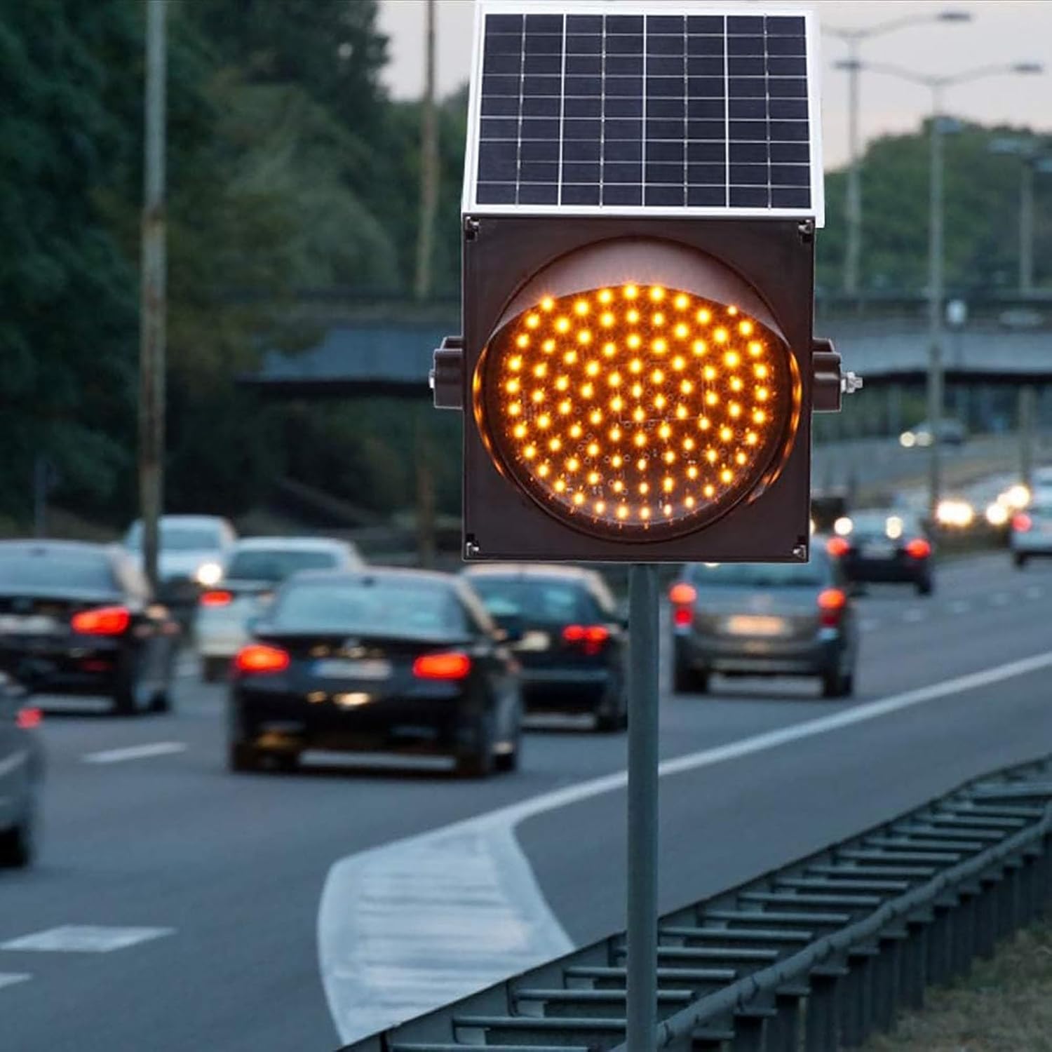 LED Solar Traffic Light - IP65 Waterproof 300mm/400mm Yellow Flashing Signal Lights, Emergency Warning Lights for Intersections, Curves & Bridges - 16in Durable Safety Sol