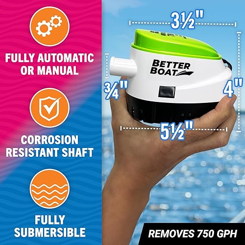 Miniatura 8 de Bombas de sentina automáticas para barcos, bomba de sentina automática de 1100 GPH para barco con interruptor de flotador, bote bajo integrado de 12