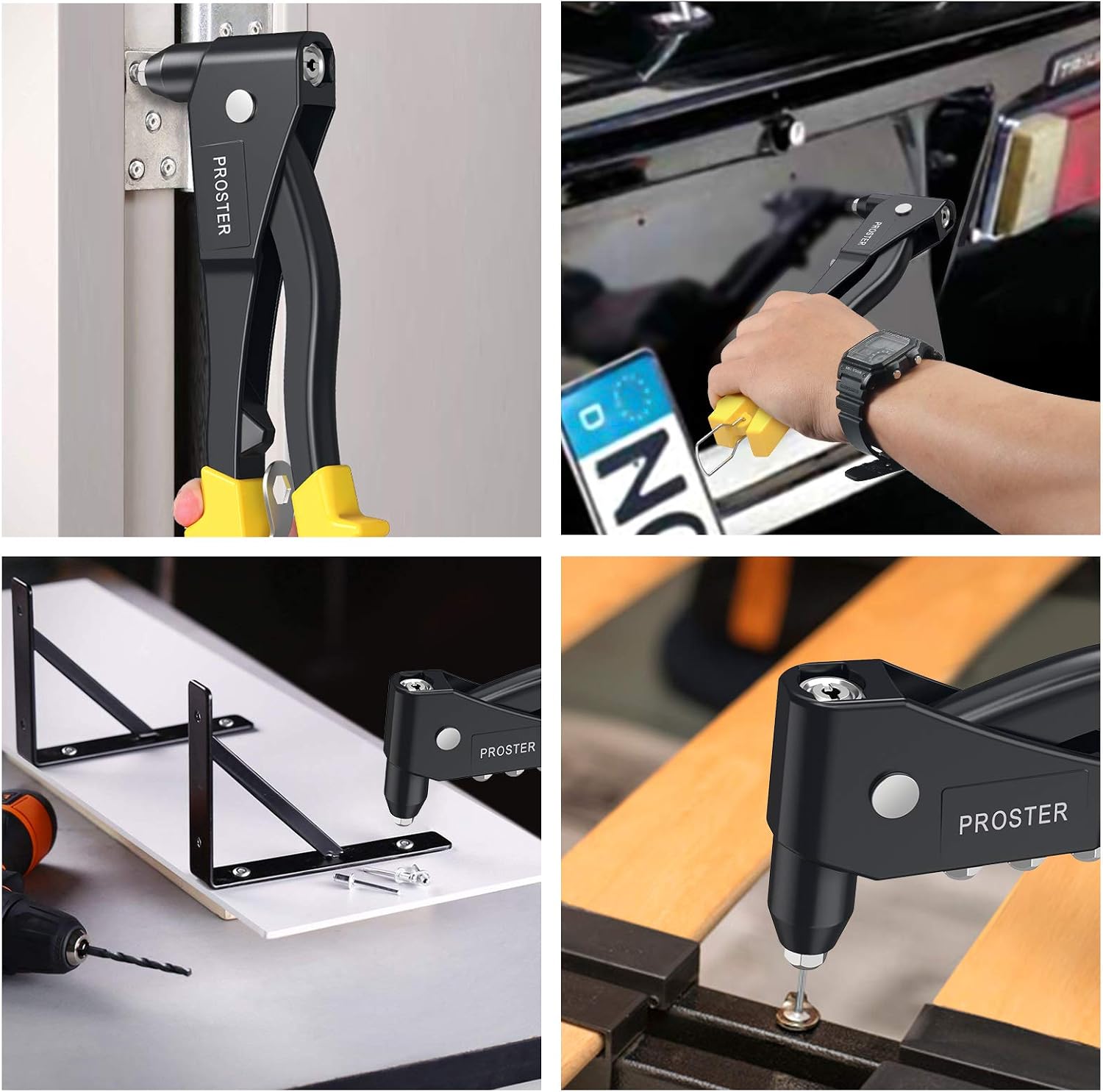 Proster Professional Pop Rivet Gun with 200 Rivets Hand Repair Tools Riveter, Heavy Duty Hand Riveter Set for Metal, Wooden and Plastic