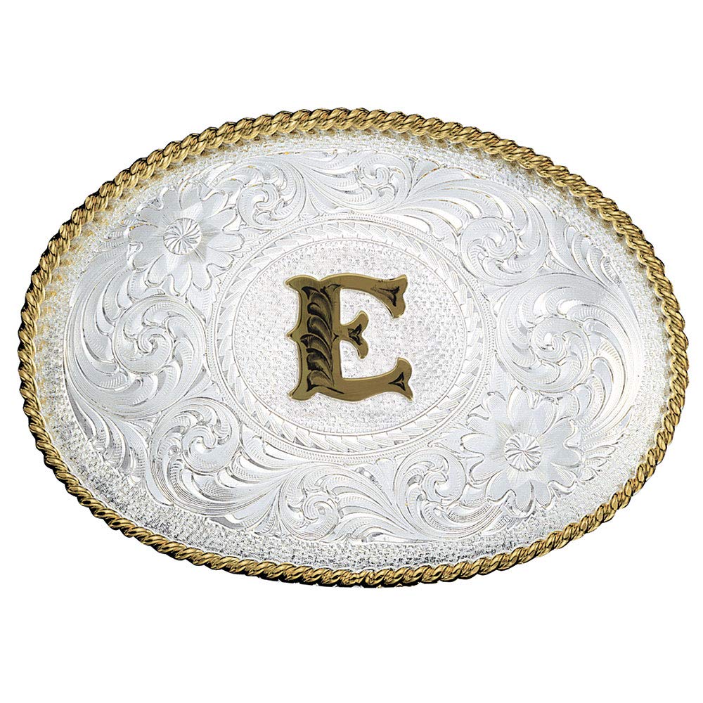 Montana Silversmiths Initial Engraved Gold Trim Western Belt Buckle