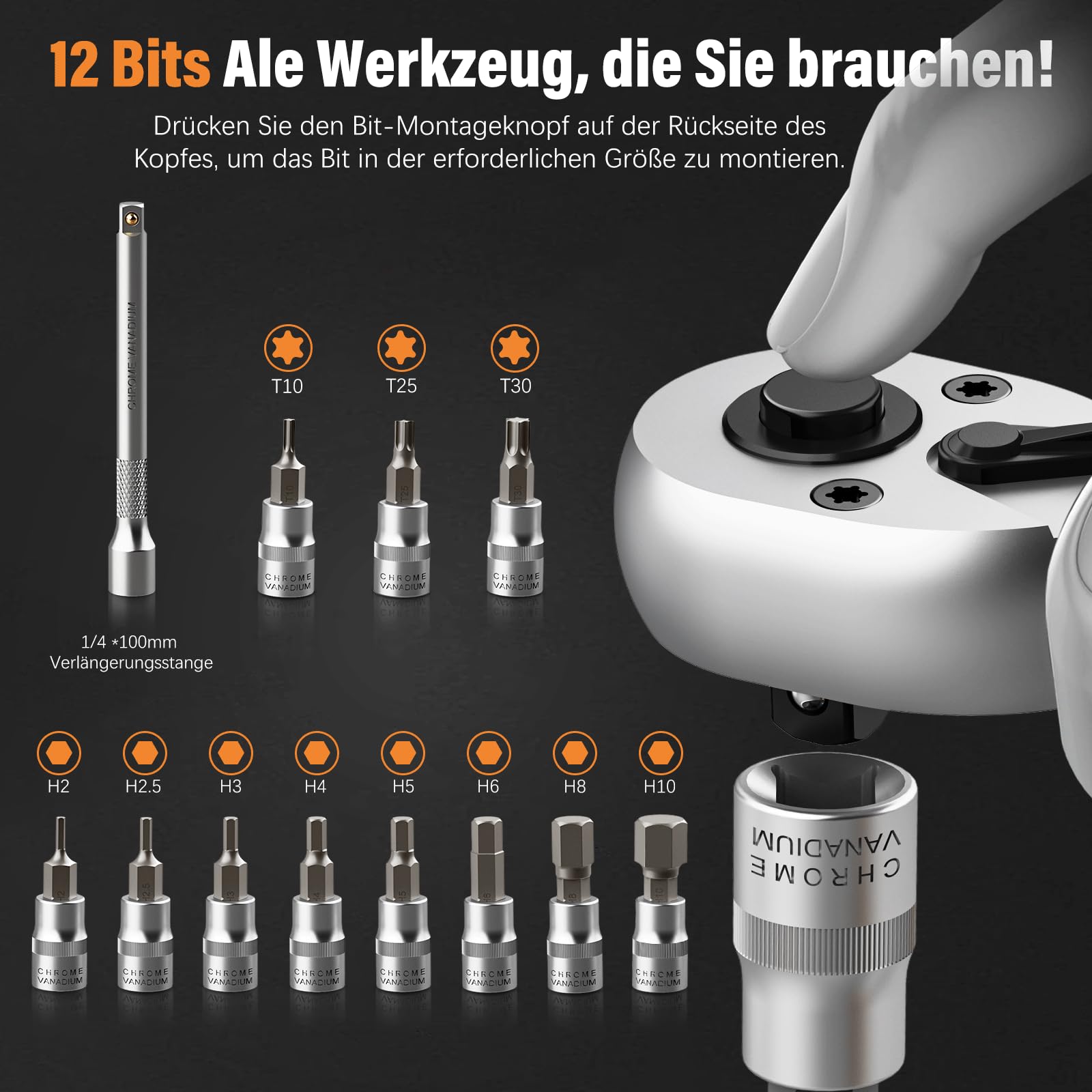 Clé Dynamométrique Vélo 13 Pièces 3-25NM, jeu de cle dynamometrique 1/4", boîte à cliquet incluse avec tige d'extension 10 cm, douille hexagonale et douille Torx, pour Moto y vélo Route et de Montagne