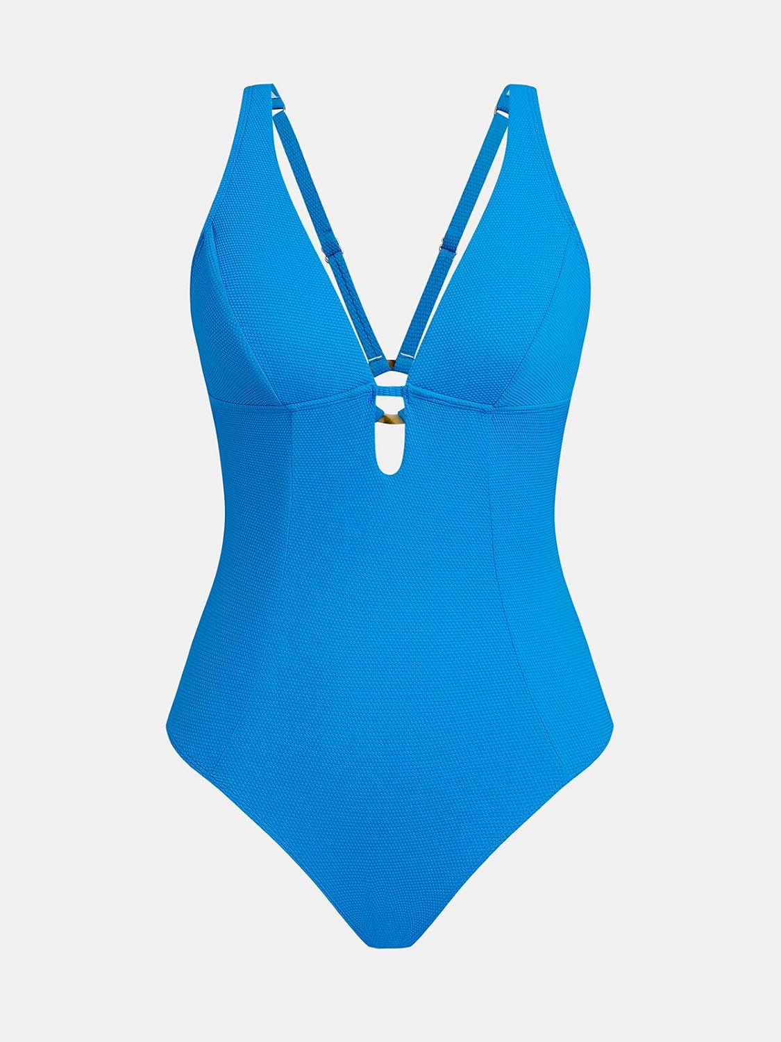 CUPSHE Women's One Piece Swimsuit Deep V Neck Keyhole Cutout O Ring Textured Bathing Suit