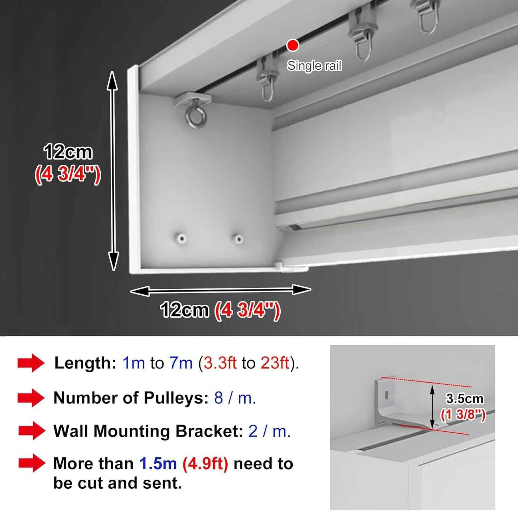 Cache-Rideau Blanc avec Tringle à Rideau Simple pour Fixation Murale (130 cm / 4,3 pi), Supports Inclus