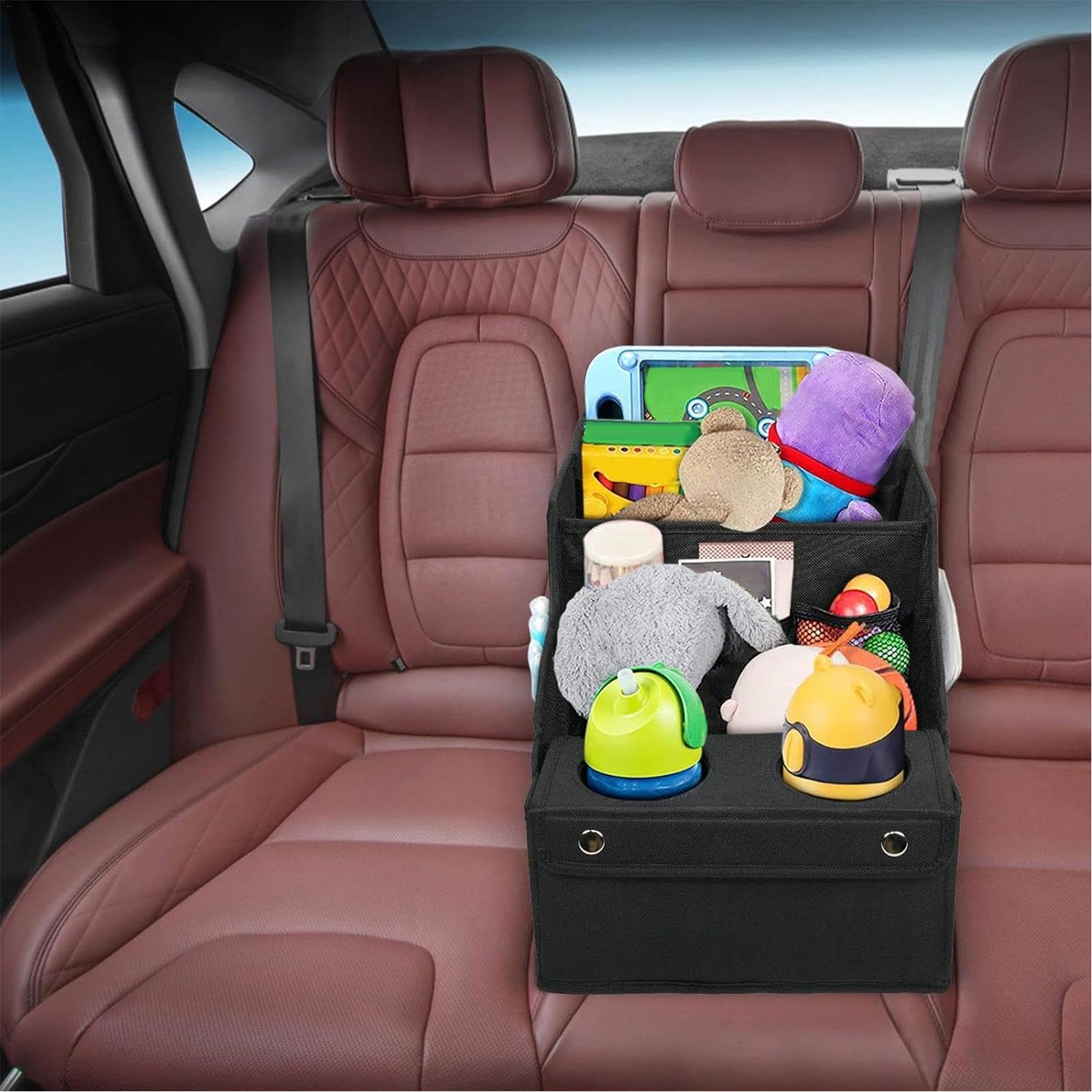 Organizer per sedile 'auto, organizer per sedile passeggero, organizer per | sedili posteriori per auto, con 4 scomparti e 2 portabevande
