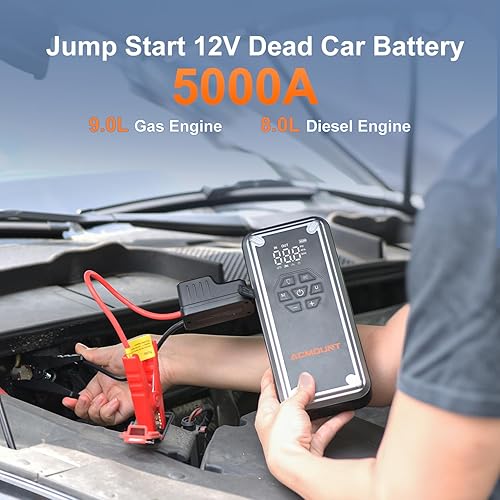 Miniatura 2 de Acmount W160 Arrancador de salto con compresor de aire, 5000A portátil arrancador de coche de 150 PSI, inflador de neumáticosbomba de aire, batería