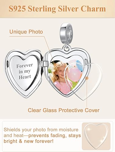 Miniatura 4 de Custom4U Dijes de fotos para pulseras plata de ley 925 chapado en oro corazón árbol de la vida cuentas redondas personalizadas con imagen regalo de