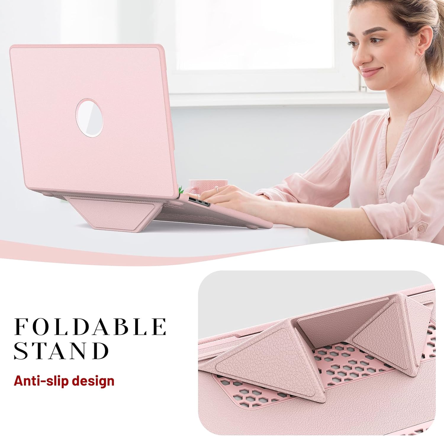 Batianda Premium PU Leather Case for New MacBook Air 15 inch 2026 M5 2025 M4 2024 2023 Model A3241/A3114 Magnetic Foldable Stand (Holds 20lbs) & Microfiber Lining - Business Protective Cover, Pink