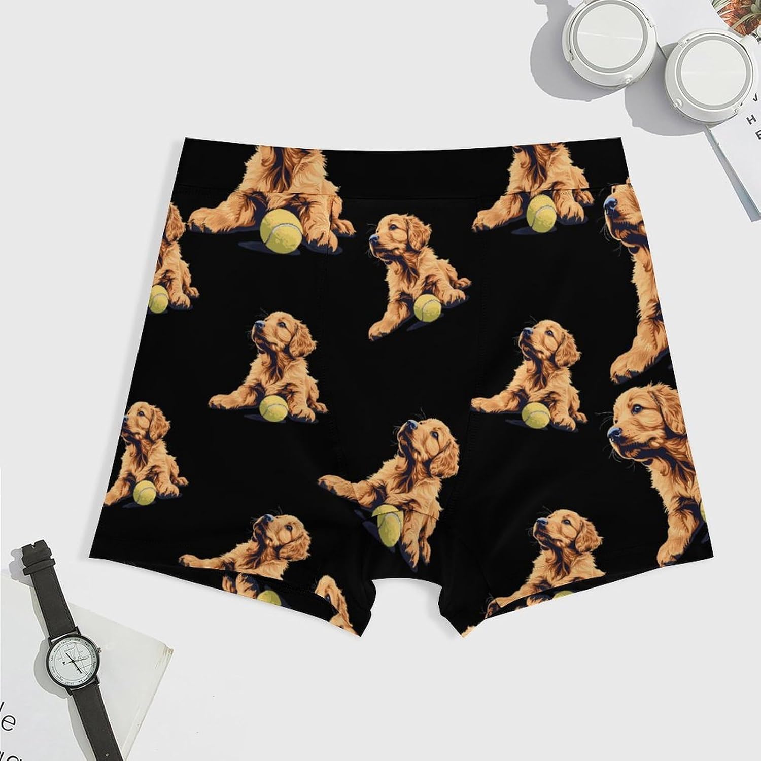 Retriever Puppy Tennis Ball Men's Underwear Boxers Briefs for Men Stretch Shorts