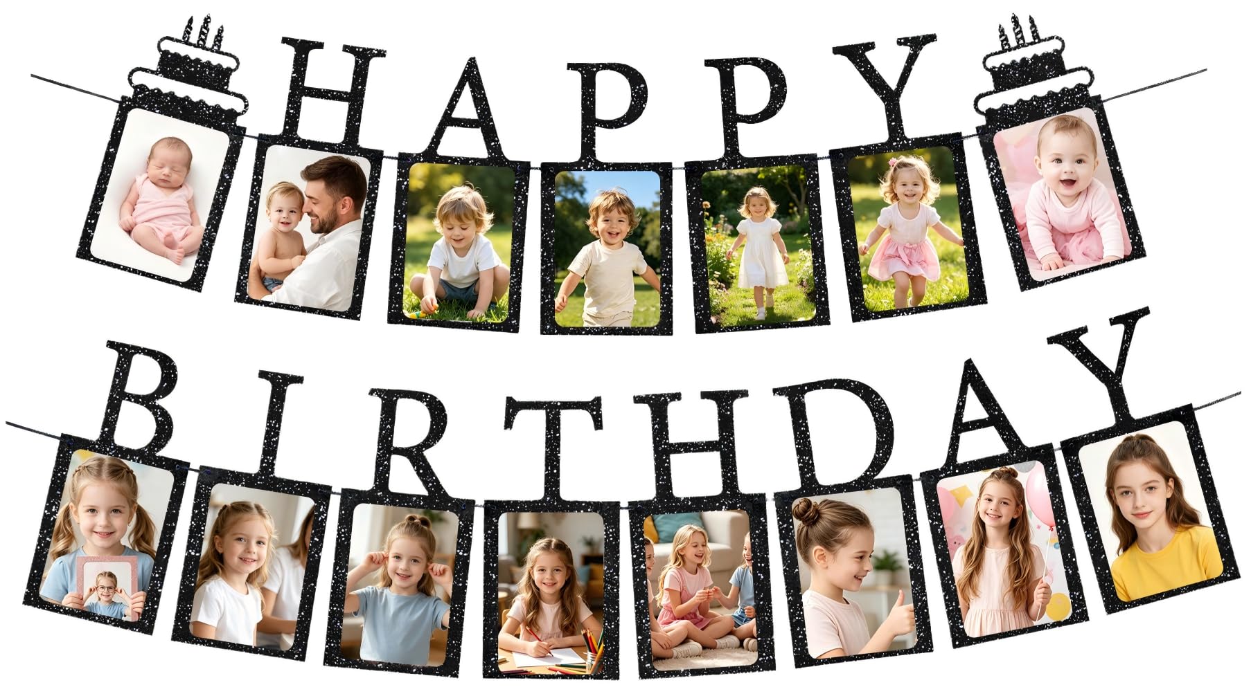 Black Birthday Photo Banner Picture Milestone Bunting Props for Boys Girls Women Men