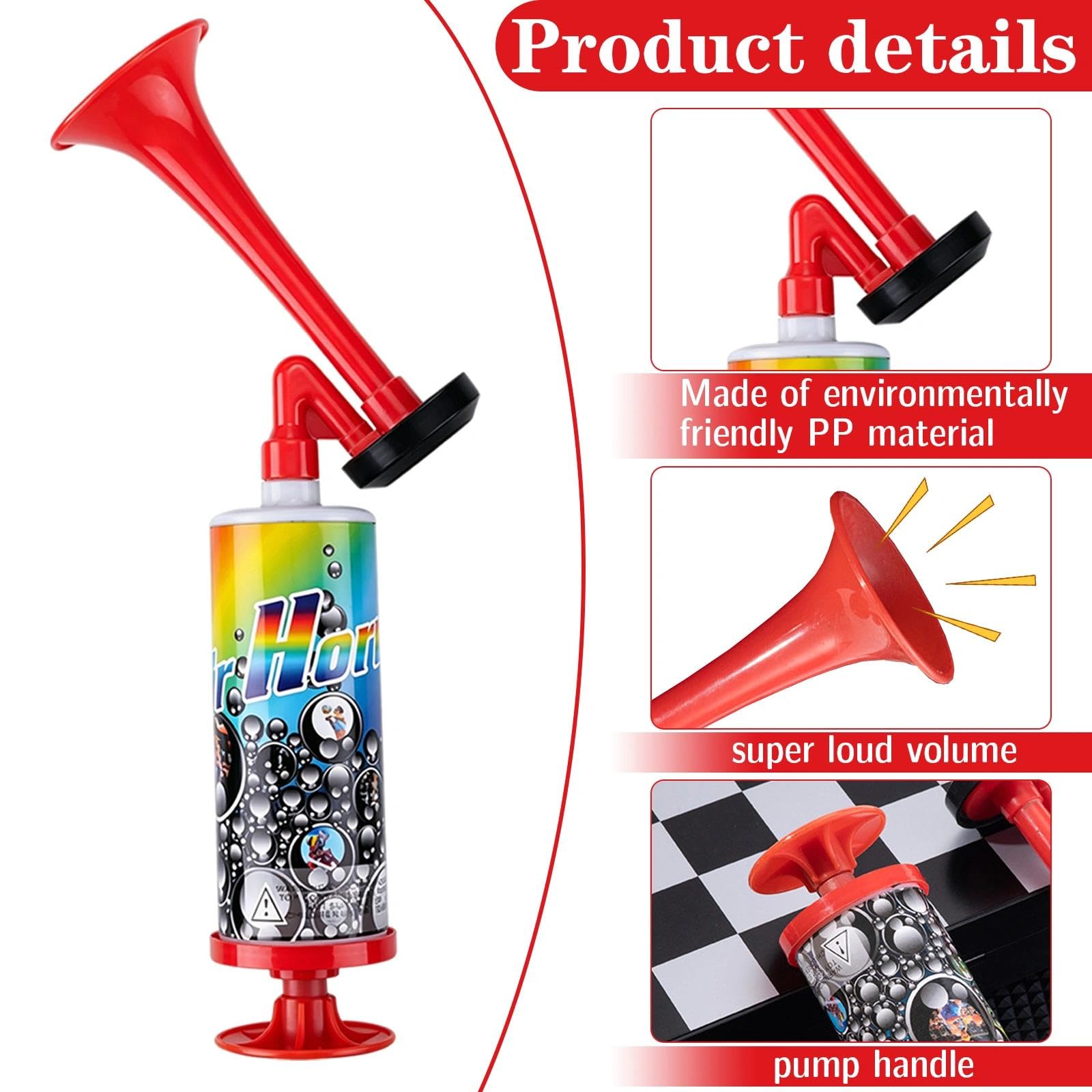 Ensemble de 4 Pièces Trompette Supporter Manuel Corne de Brume Puissant et Portable Vuvuzela Idéal pour les Percussions les Matchs Football la Coupe du Monde et Fêtes Corne Musique Portable Rouge