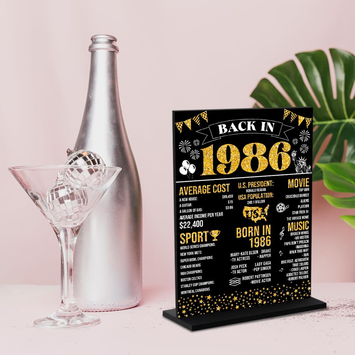 Black 40th Birthday Decorations for Women Man Back In 1986 Black Acrylic Sign 40 Year Old Table Poster With Stand Party Supplies 1986 Birthday Decorations for Display Holder Table - Image 2