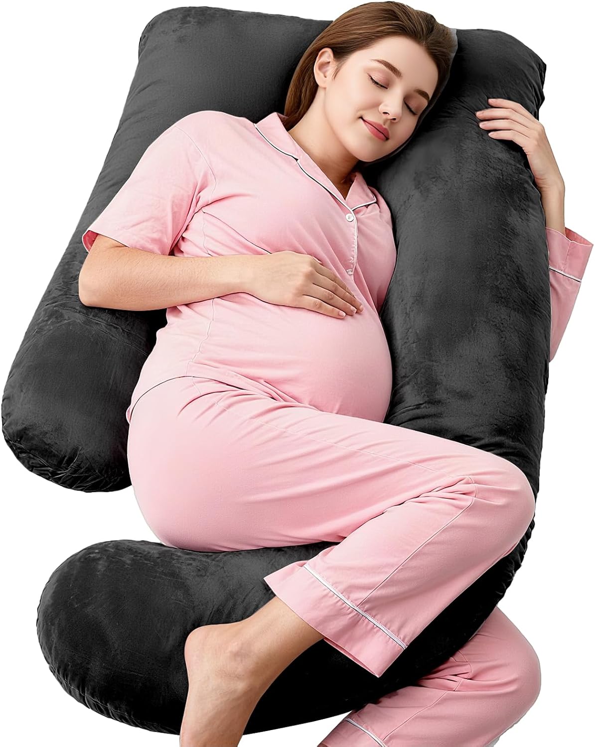 Pregnancy Pillow, G-Shape Full Body Pillow, Maternity Pillow for Side Sleeper, Pregnancy Body Pillow for Pregnant Women Suppor, Hip Relief with Washable Cover (Black)