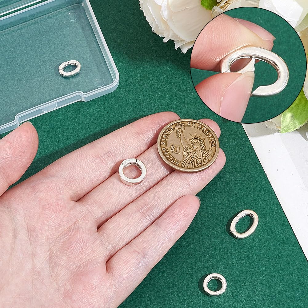 NBEADS 4 pz 4 Stili 925 Quelliusura A Molla In Argento Sterling, Ovali e Rotonde Anelli di quelliusura Connettori per Gioielli A Scatto per La Creazione di Gioielli Fai Da Te Collane Bracciali