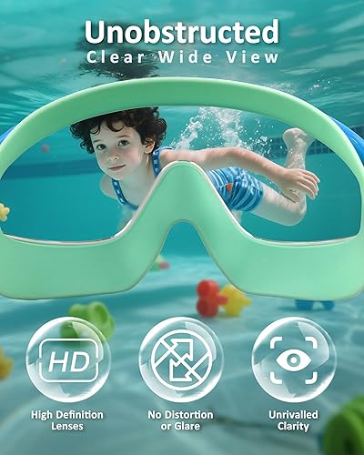 Miniatura 4 de Gafas de natación para niños, antivaho, protección UV y amplia visión con gorro de natación para niños de 3 a 15 años