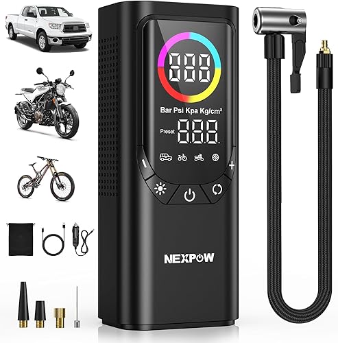 Compresor de aire portátil para inflador de neumáticos, bomba de aire inalámbrica NEXPOW de 150 PSI y 9000 mAh con medidor digital de presión de