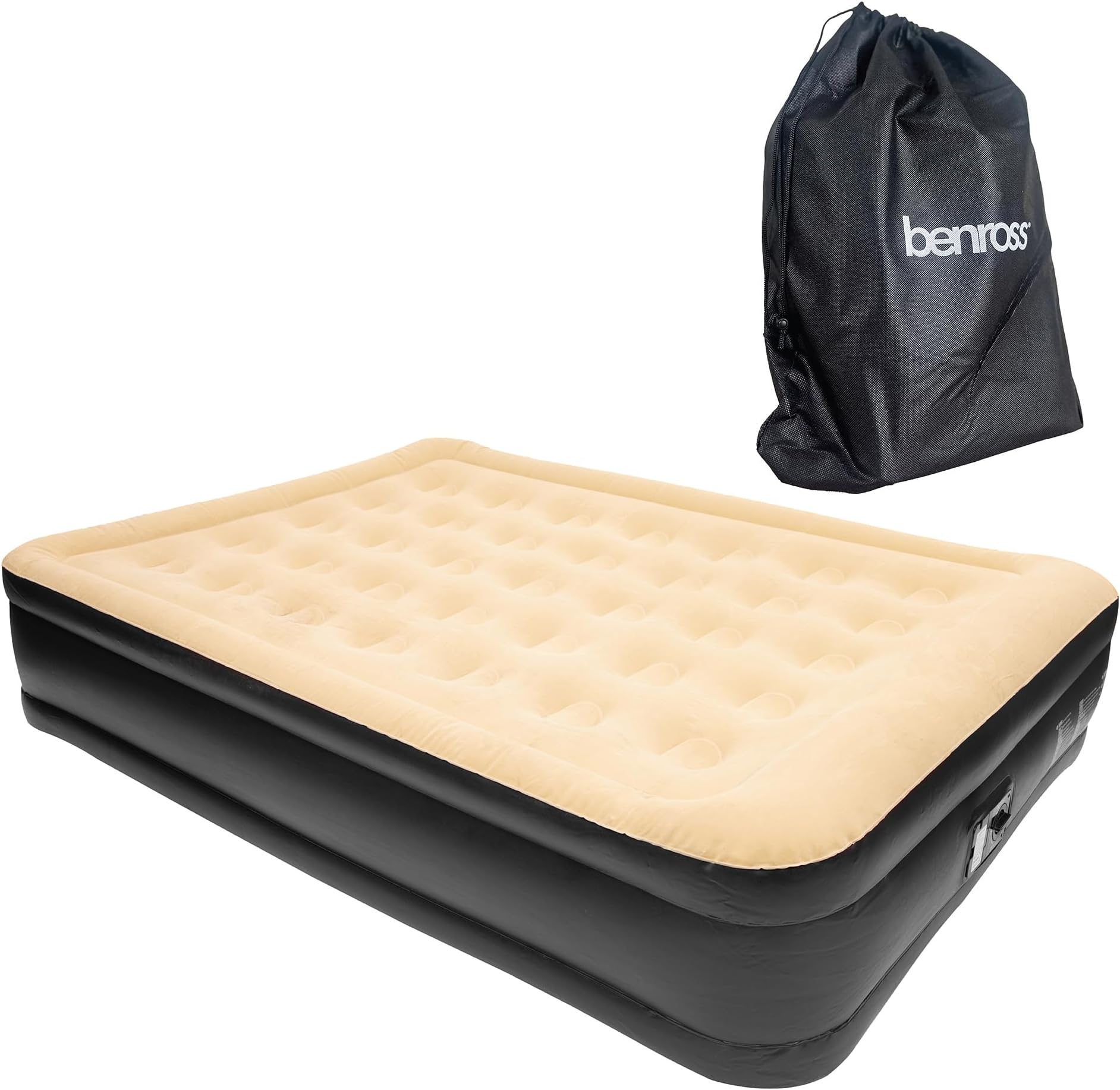 Benross88030 Queen Size Airbed/Inflatable Air bed with Built-In Electric Pump/Comfortable Flocked Surface/Carry Bag & Repair Patch Included/Suitable for Camping or Home / 2m x 1.5m / Beige