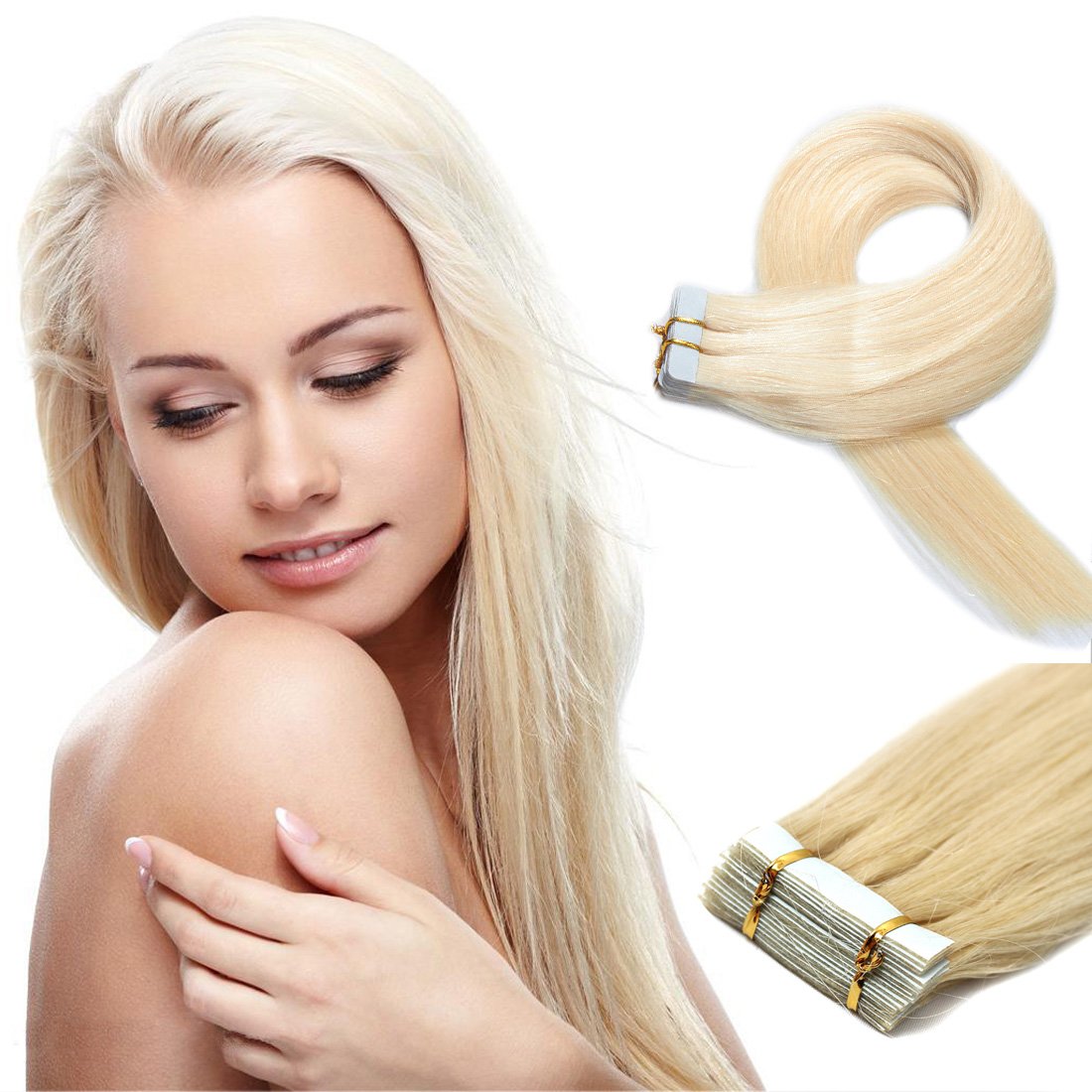 16"-24" 20Pcs Pu Tape in Skin Weft Human Hair Extensions Straight AAAAAAA Remy Hair (20Inch, Medium Brown)