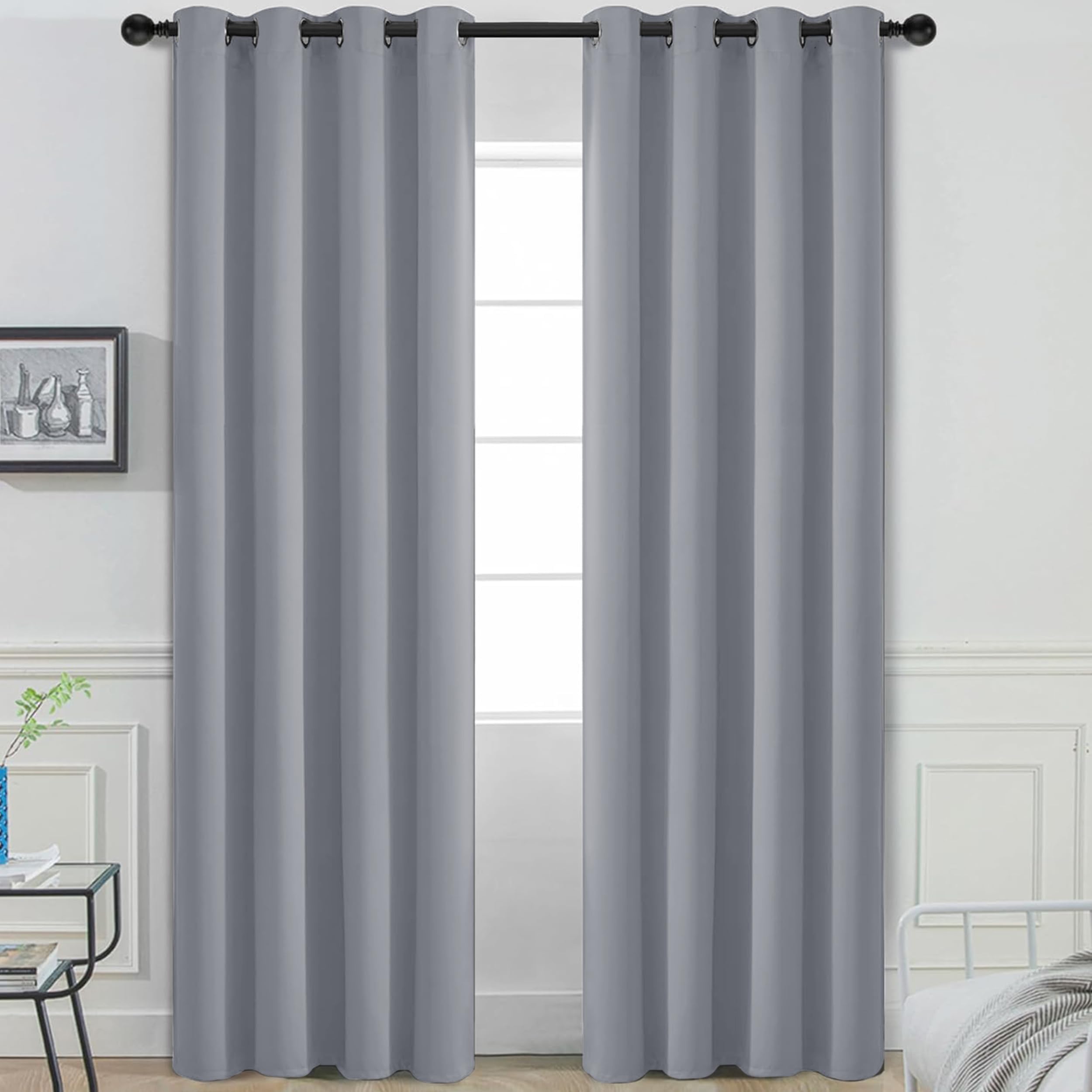 My home store Grey Blackout Curtains for Bedroom Super Soft Solid Thermal Insulated Eyelet Blackout Curtains for Living Room, W 90" x L 108" (2 Panels)