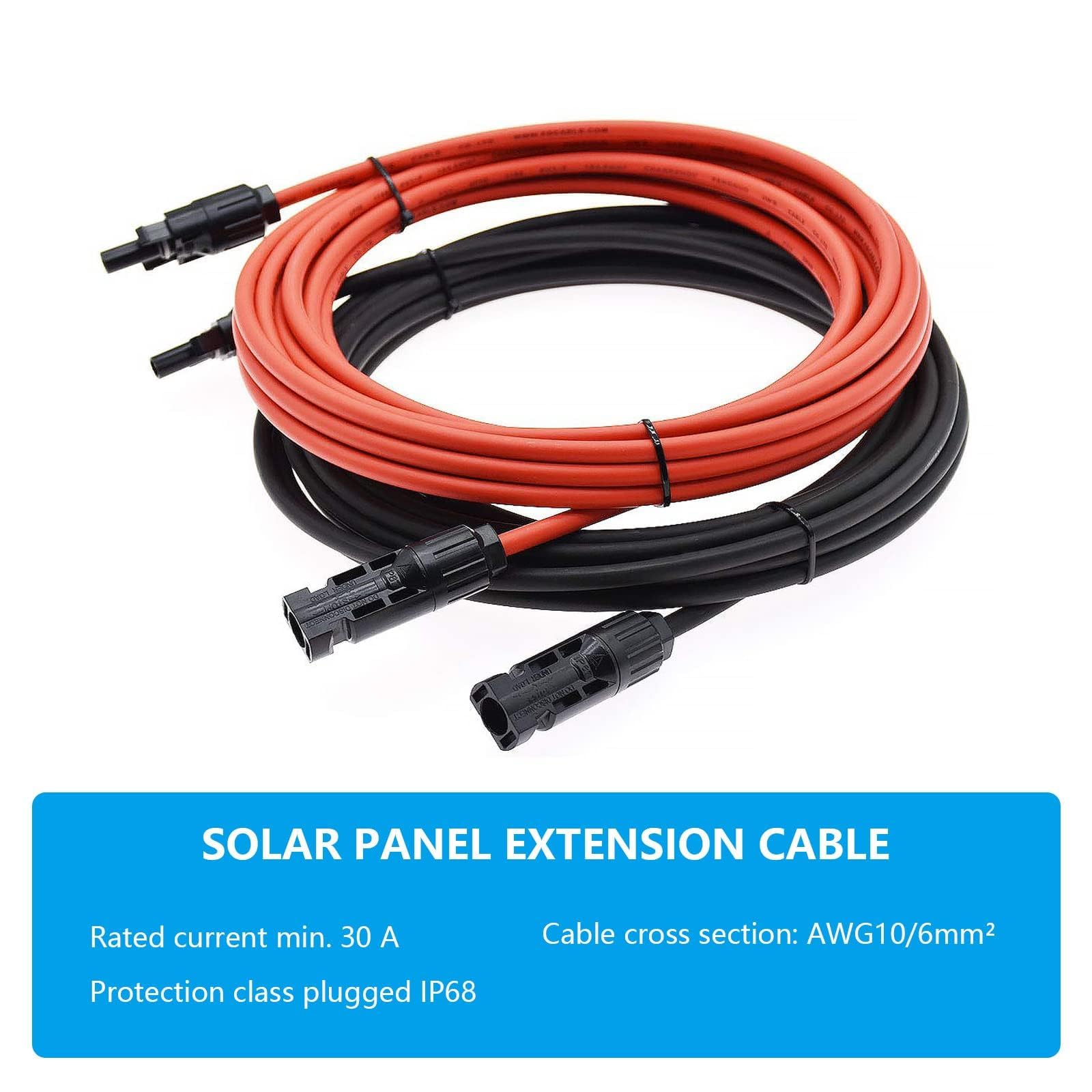 Solarkabel Verlängerung 4m,4mm² / 6mm² 1-50m Solarkabel Verlängerungskabel,Photovoltaik Solarkabel,Verbindungskabel Solarstecker,IP67 wasserdichtem Stecker (12AWG/6mm² 4m)