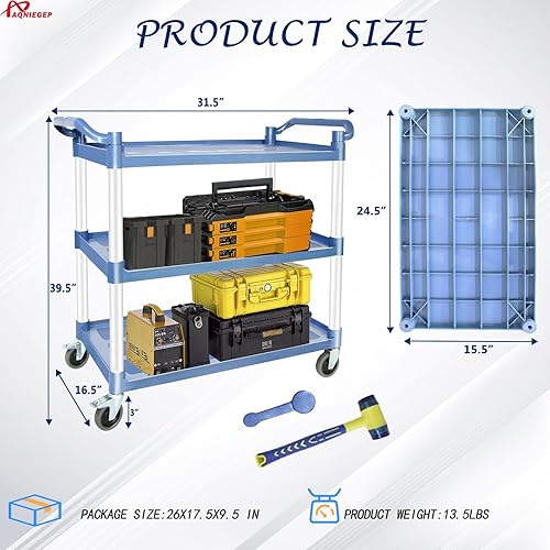 Miniatura 3 de AQNIEGEP Carrito utilitario con ruedas, carrito de cocina de alimentos resistente de 510 libras y carrito de servicio rodante para restaurante,