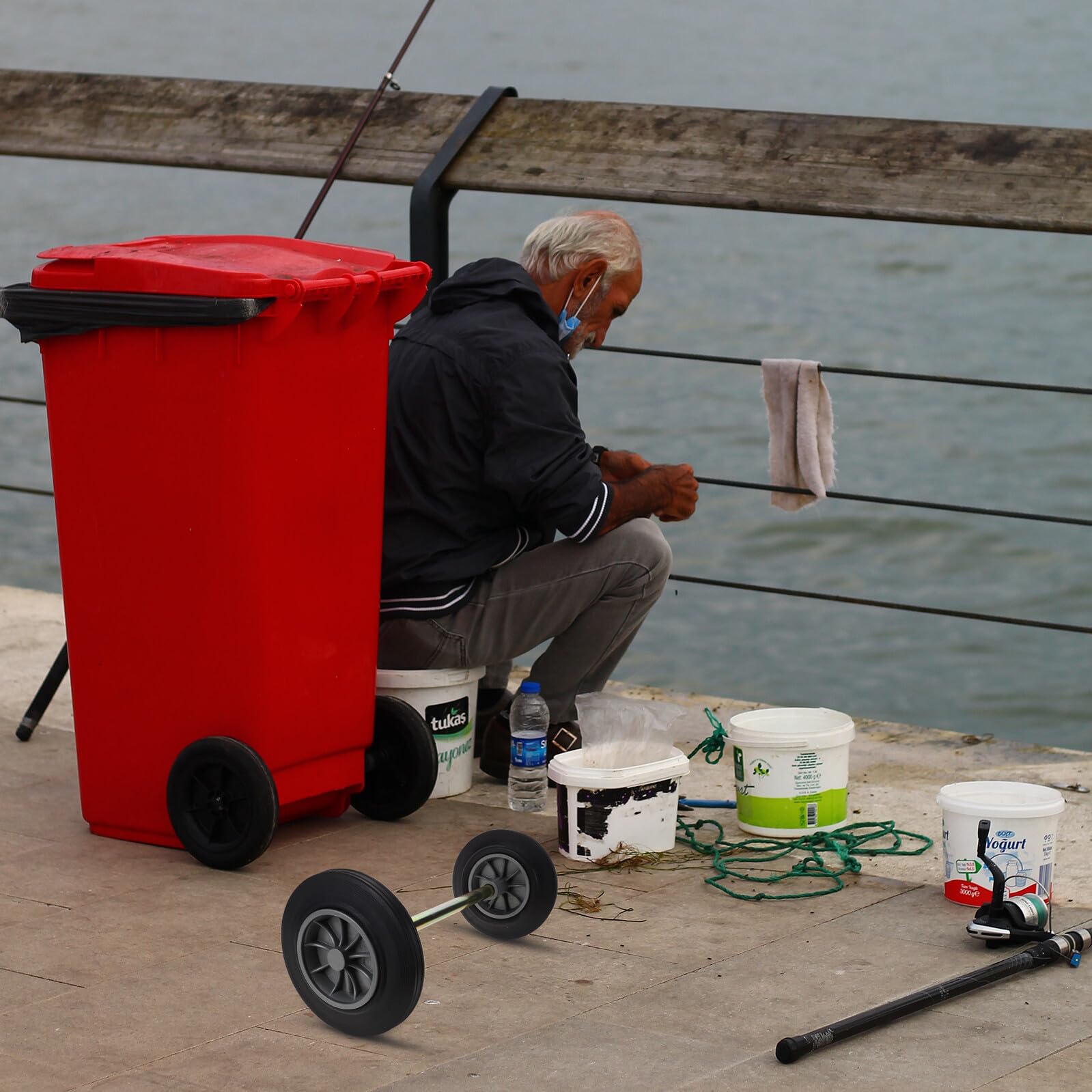 ABOOFAN Rueda de Repuesto de Goma para Bote de Basura Galón Diseño Grueso y Eje Reforzado para Fácil Movimiento en Sistemas de Saneamiento