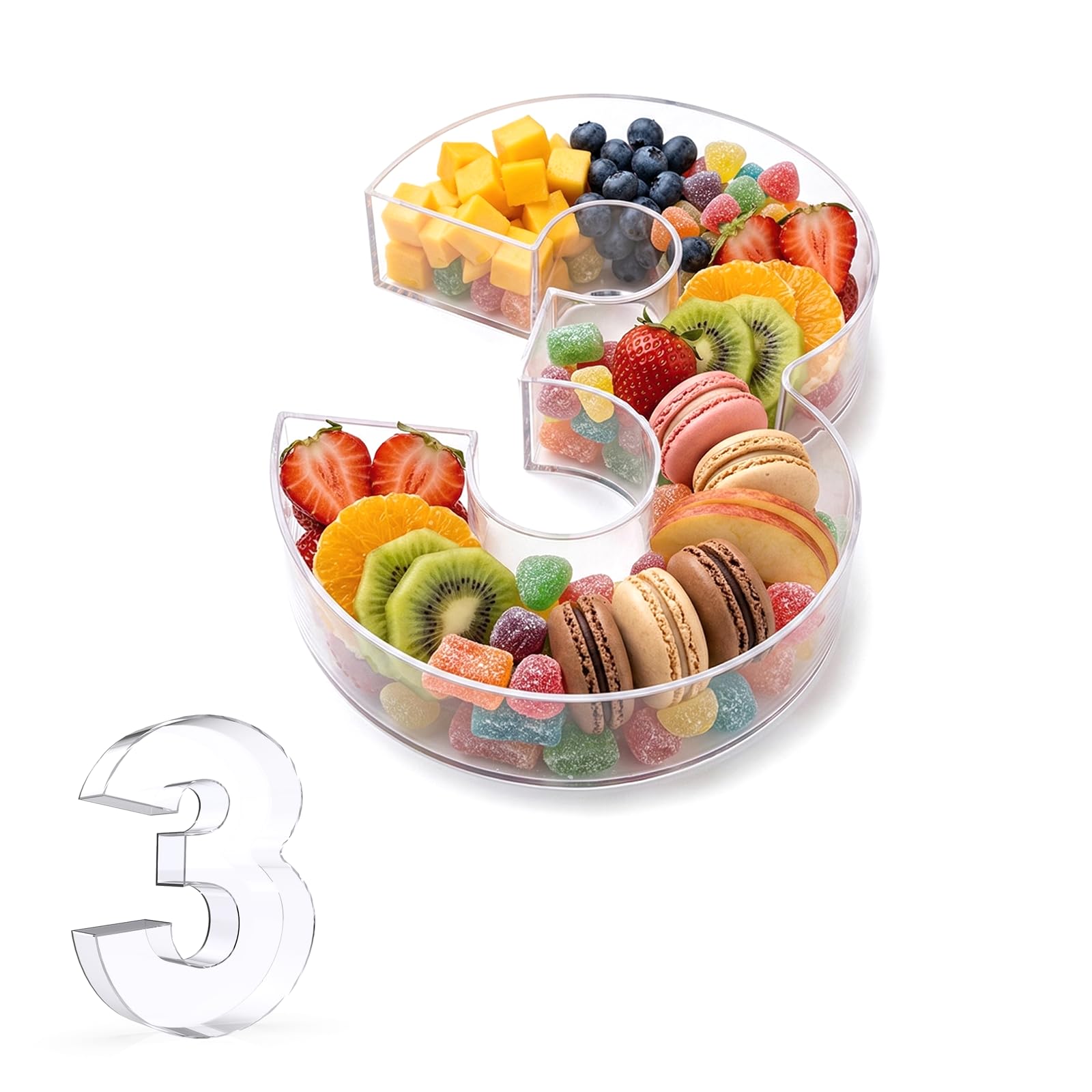 Pooqla 10" Acrylic Number 3 Charcuterie Tray for 3rd Birthday Decorations