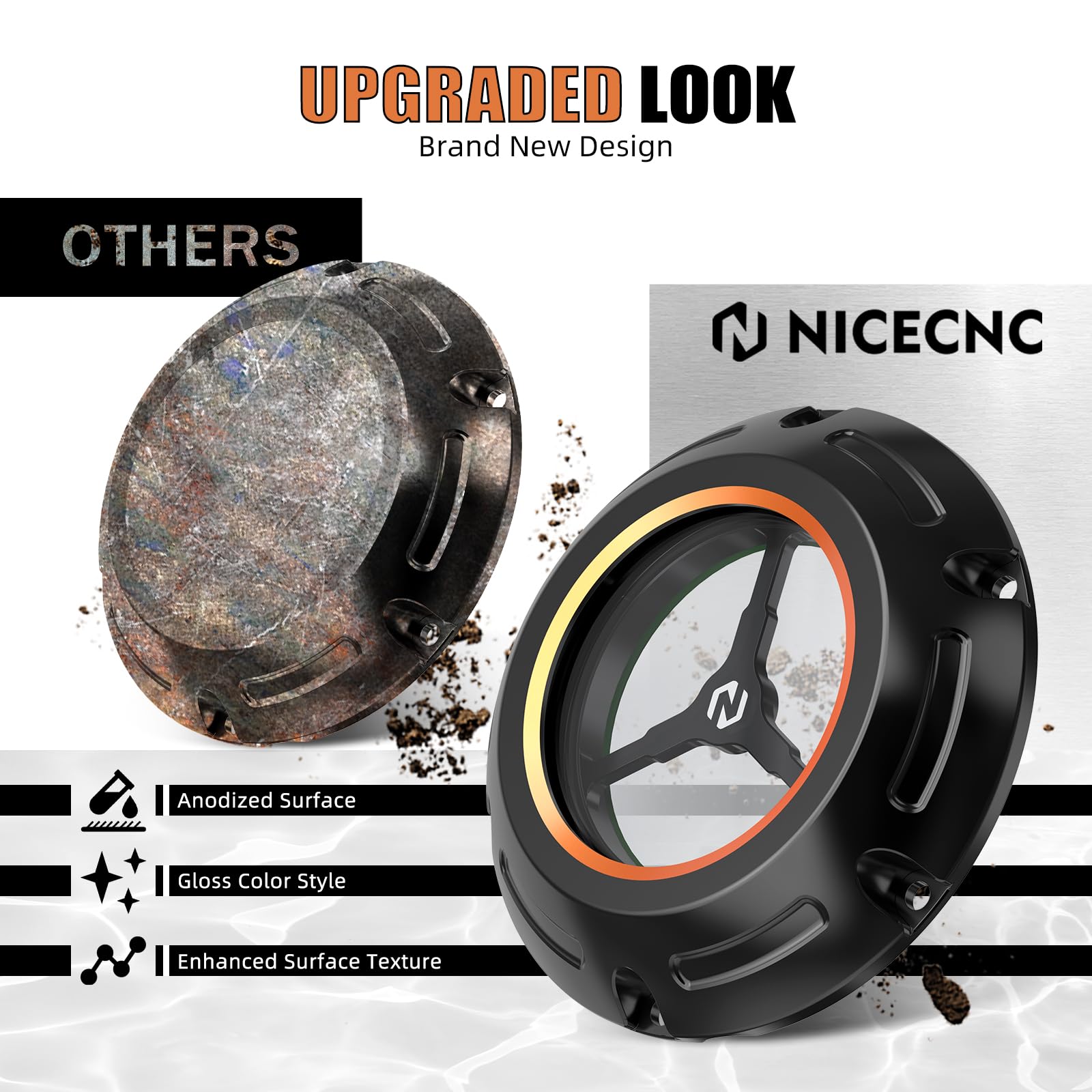 NICECNC Couvercle d'embrayage Transparent Derby Compatible avec Harley Sportster 883 Custom XL883C 2004-2009, Iron 883 XL883N 2009-2022. Remplacement de 34992-04 Voir compatibilité, Orange