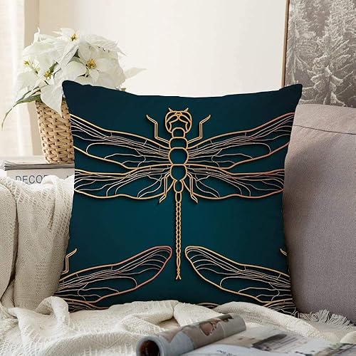 Decorative Square Throw Pillow Cover Dragonfly Pattern Vintage Dark Dragonflies Black Design Textures Beauty Seamless Abstract Provence Cushion