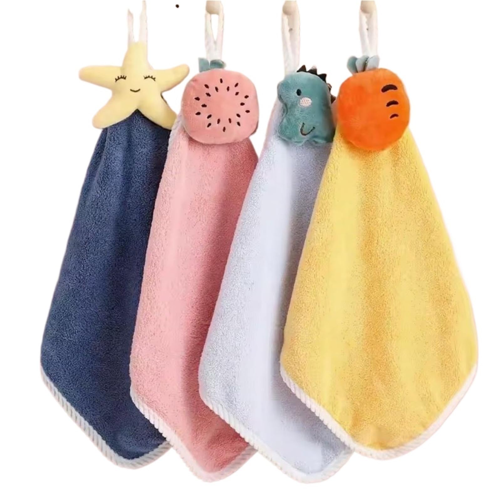 WSQHAO 4Pcs Hanging Type Absorbent Coral Towel Cartoon Design For Home Use Hand Cleaning Wipe for Hand(Mix-4pcs)