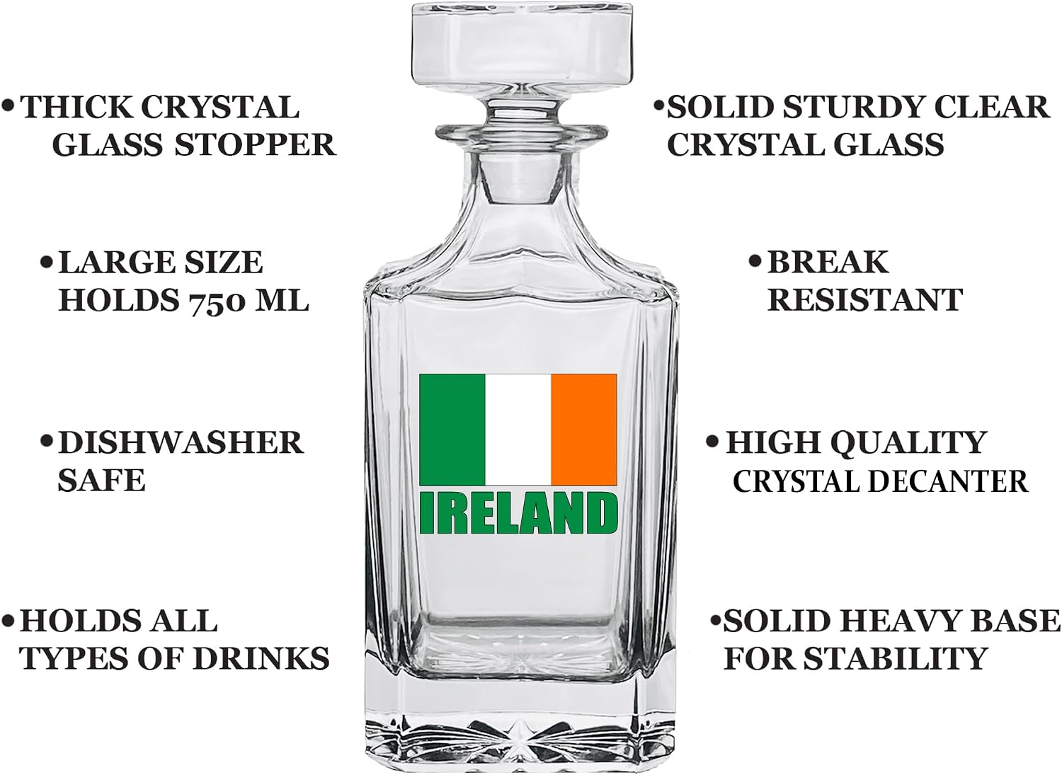 Rogue River Tactical Ireland Irish Flag Cutout Whiskey Decanter with Glass Stopper Custom Gift - Flag Men, Dad, Father's Day