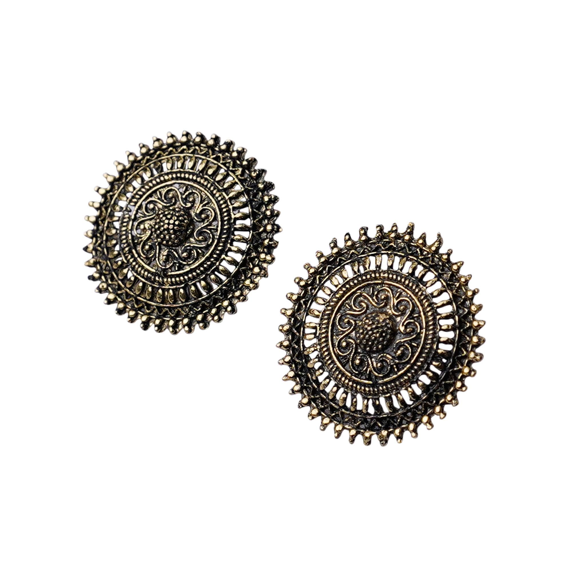 Rose Jewel Silver Oxidised Plating Brass Mandala Design Studs | Dark Silver Round shaped Stud Oxidised Earrings for Women and Girls (B0CP67X4GX) Amazon Price History, Amazon Price Tracker