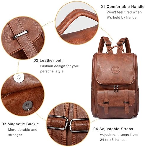 Miniatura 4 de QWARVEL Mochila vegana de piel sintética para laptop para hombres y mujeres, bolsa de computadora portátil de moda, mochila impermeable de viaje,