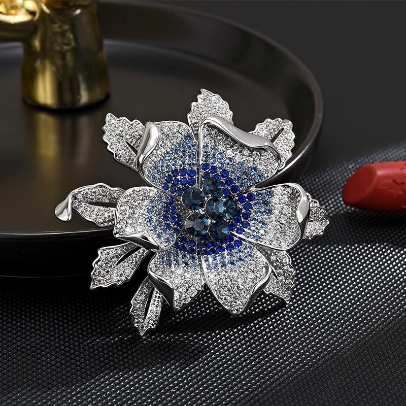 Image of Rhinestone Flower Brooch Austrian Crystal Flower Pin 18k Gold Plated Floral Brooch Lapel Pin Jewelry Mother's Day Birthday Gifts for Mom Wife