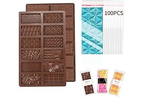 2Pcs Deep Candy Silicone Bar Molds with 100Pcs Bags for Chocolate Bars,...