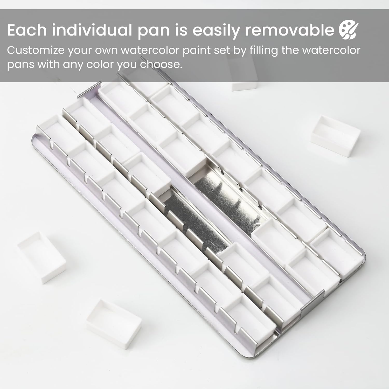 24 Full Pan Empty Watercolor Palette Tin - Enameled Durable Design with Mixing Wells & Thumb Ring, Travel-Ready for Plein Air Painting - Take Your Art Anywhere