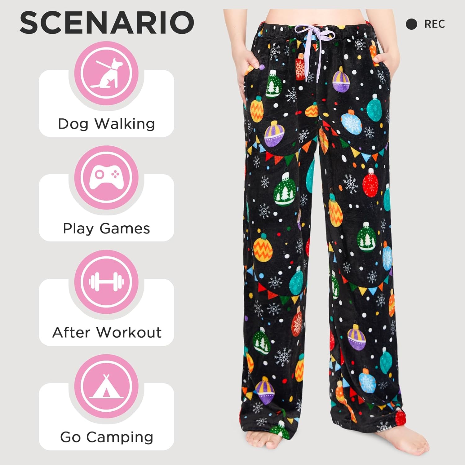 OLAOLA Christmas Pajama Pants for Men Women, Soft Pajama Bottoms with Pockets Cozy Pj Fleece Lounge Pants - Image 3