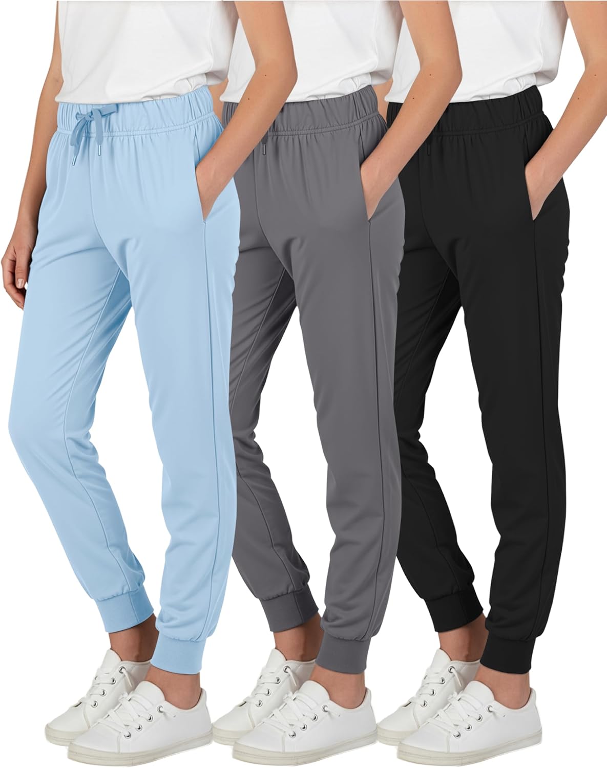Real Essentials 3 Pack: Girls' Lounge Joggers Soft Athletic Performance Casual Sweatpants (Ages 7-16)
