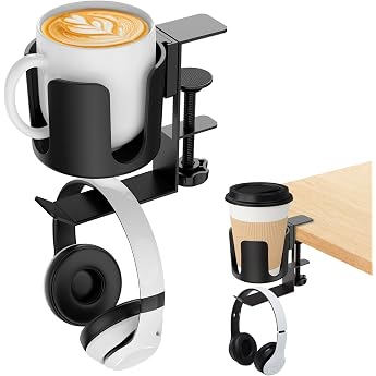 2-in-1 Drink Holder Table and Headset Holder Headphones Desktop