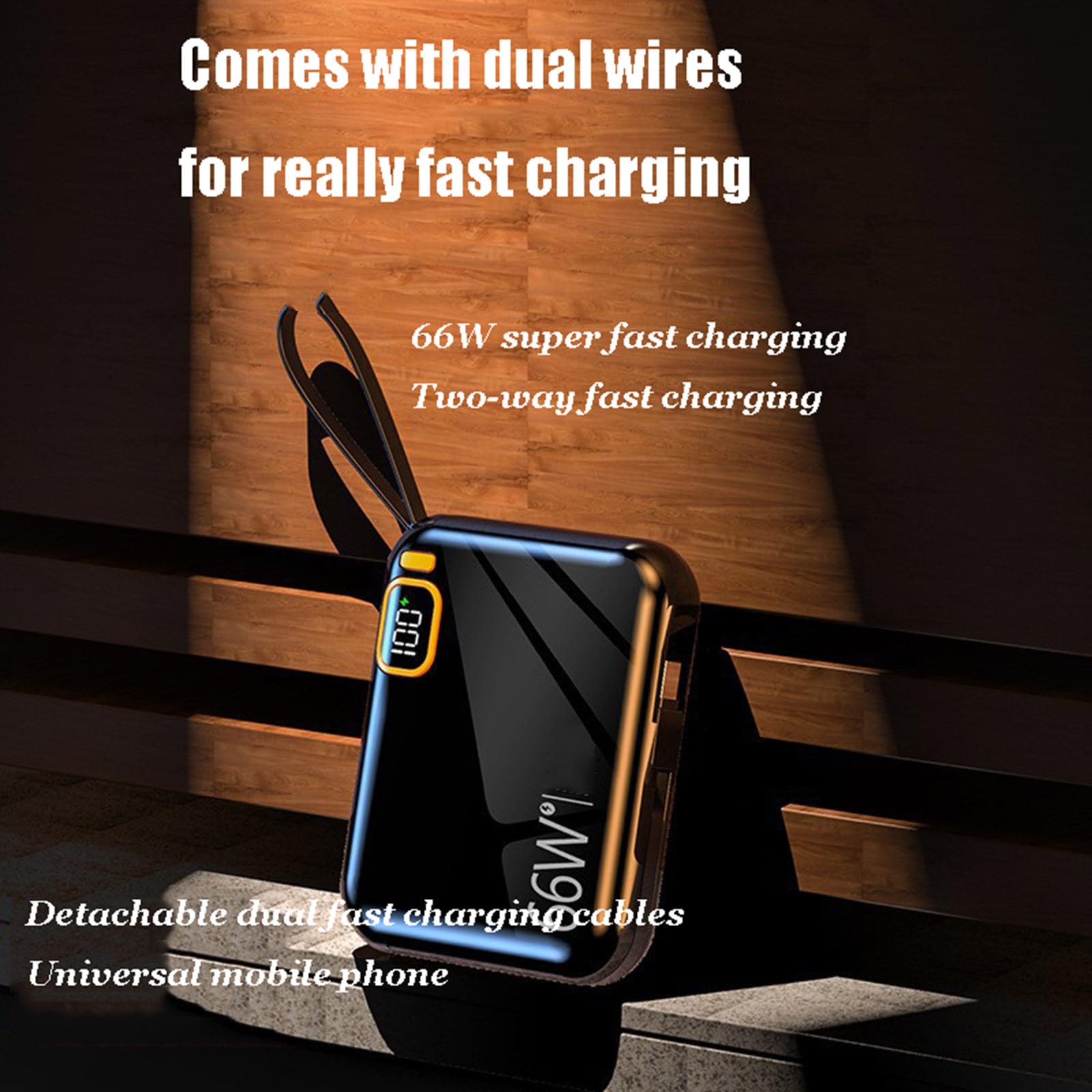 2 szt. Mini szybki bank mocy ładujący 10000 mAh 66 W cyfrowy wyświetlacz mobilny zasilacz w zestawie z kablem