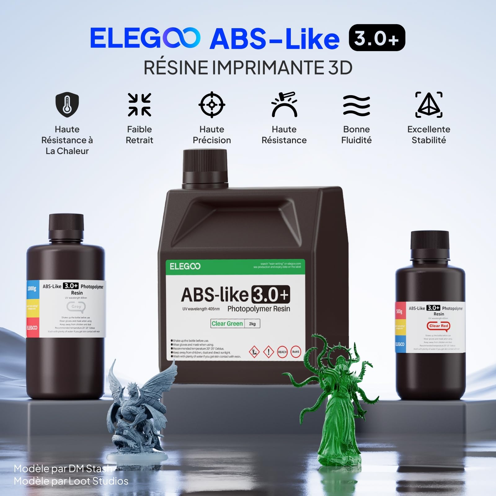 ELEGOO Résine ABS 3.0+, Noir 1000g, Résine Imprimante 3D Photopolymérisation Améliorée, Résistance à la Chaleur Supérieure, Durcissement Rapide, Haute Précision, Non Fragile