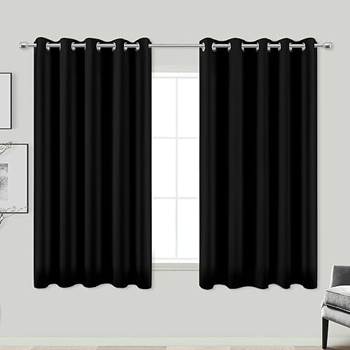 KOUFALL 72x54 Inch Curtains Length Black Room Darkening Grommet Insulated Thermal Short Sundown Solar Curtains for for Bedroom,2 Panels Set