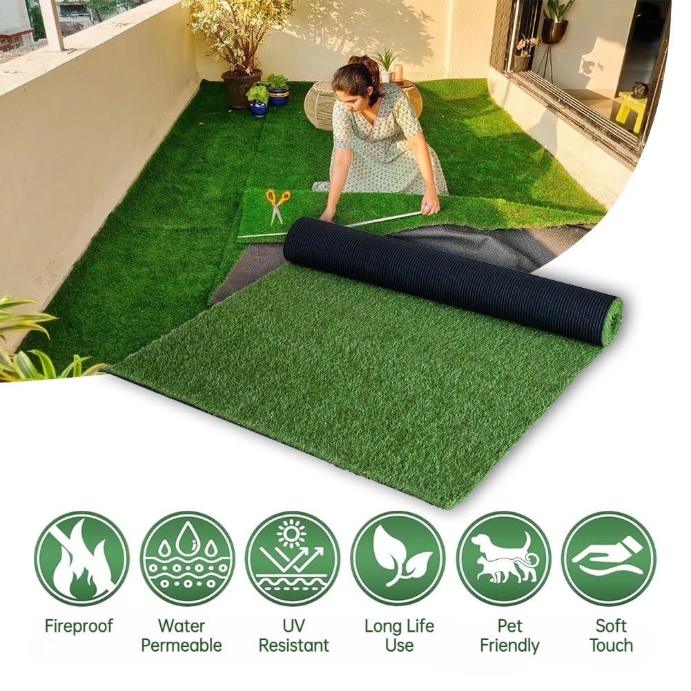 Petgrow 1M × 3M Kunstgras für Haustiere, 20mm Grashöhe Dauerhaftes Selbstentwässerungssystem Falsche Rasenmatten, Natürliche Simulation für Terrasse Balkon Außen Innen Grüner Rasenteppich (1M × 3M)