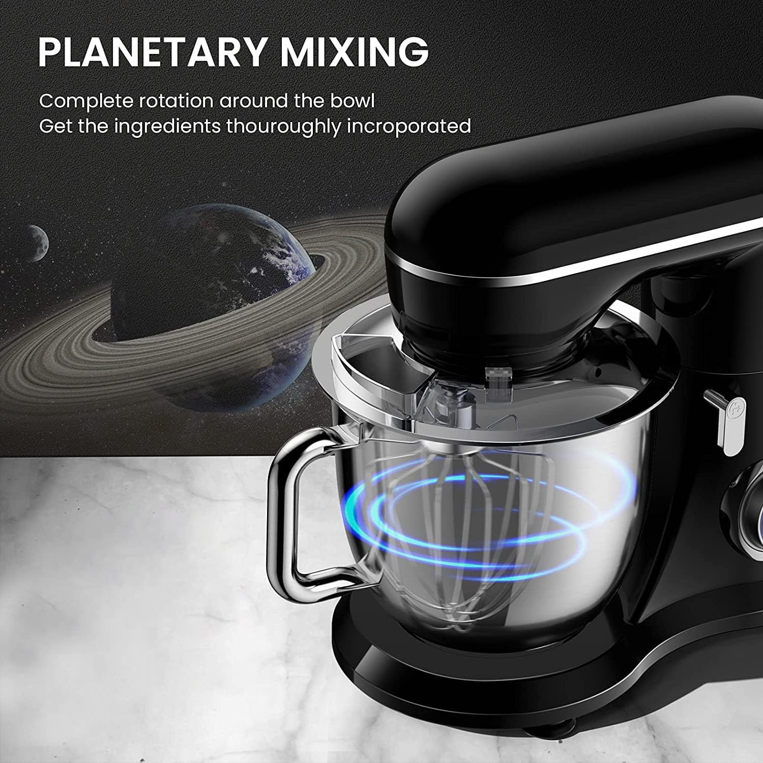 Stand Mixer, KICHOT 10+P Speed 4.8 Qt. Household Stand Mixers, Tilt-Head Dough Mxier with Dough Hook, Beater, Wire Whisk & Splash Guard Attachments for Baking, Cake, Cookie, Kneading, SM-1533,Black