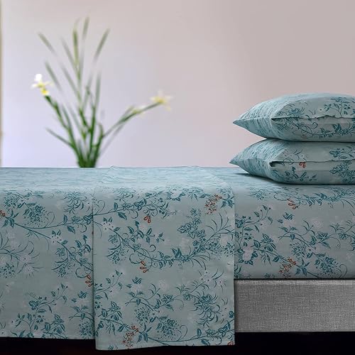 Tribeca Living Katy Floral - Juego de sábanas de franela extra profundo de 170 GSM, tamaño individual XL, color verde (KATYSHETWXBL) disponible en Yaxa Peru