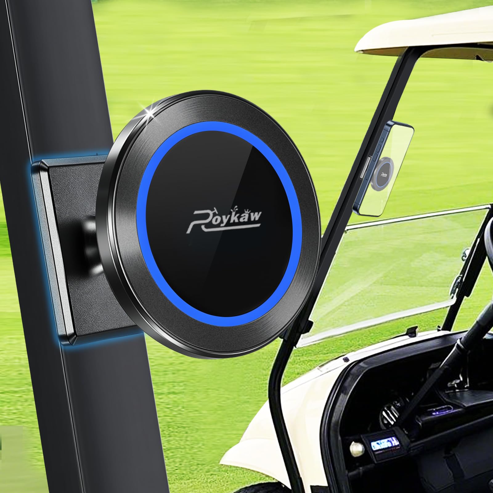 Roykaw Magnetic Golf Cart Phone Holder Compatible with MagSafe iPhone Holder 12 13 14 15 16 Portable Push