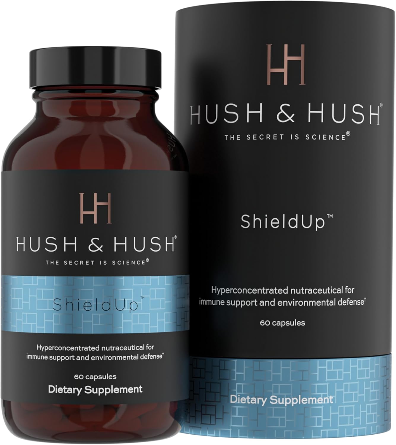 Hush & Hush ShieldUp - Immune Booster Energy Supplement - Brain Booster - Vitamin C, Maca Root, Turmeric and Organic Matcha Leaf Extract - Vegan, Gluten Free - 60 Capsules