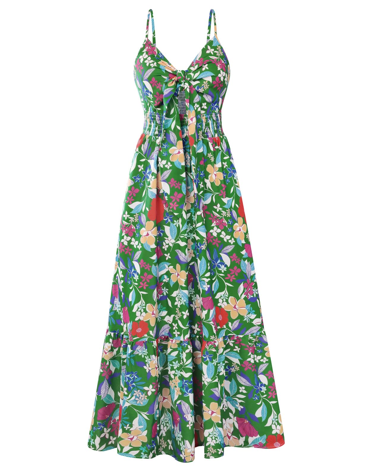 GRACE KARIN Womens Summer Floral Maxi Dresses 2026 Long Flowy Boho Dress Beach Vacation Sundresses Casual Clothes with Pocket Green Red Flower L