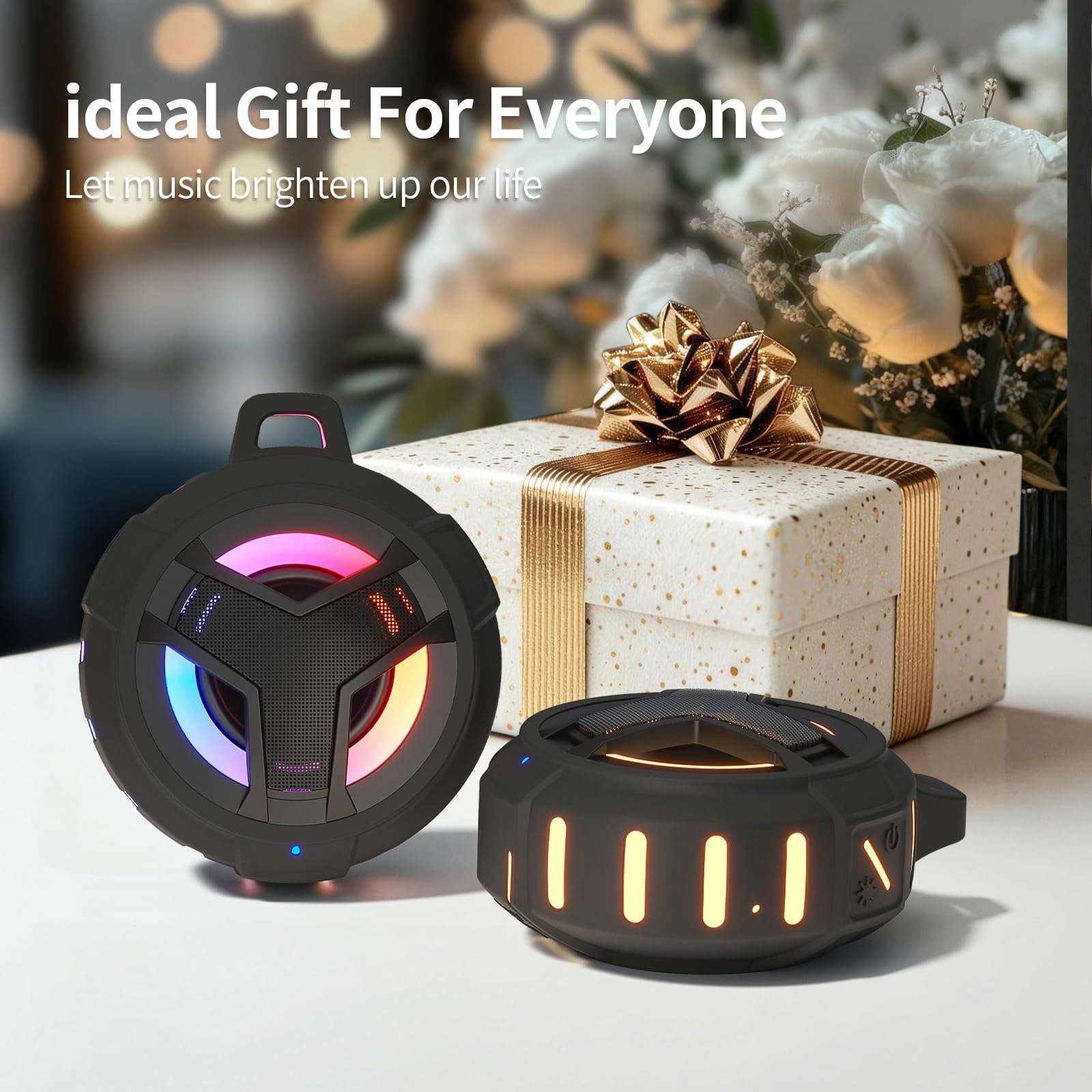 Keepxyz Bluetooth Shower Speaker, impermeabile portatile Bluetooth Speakers, TWS IP67 impermeabile esterno altoparlante wireless con luce LED, floating, 2000 mAh, vivavoce per lo spettacolo, piscina