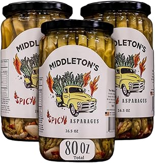 Middleton Farms Pickled Asparagus Variety Pack - Farm Direct Purple, Green & Spicy Asparagus Pickled in a Jar, Set of 3 - Made in USA, Farm to Table Freshness, 26.5 Ounces Each (Spicy Green, 26.5 Fl Oz (Pack of 3))